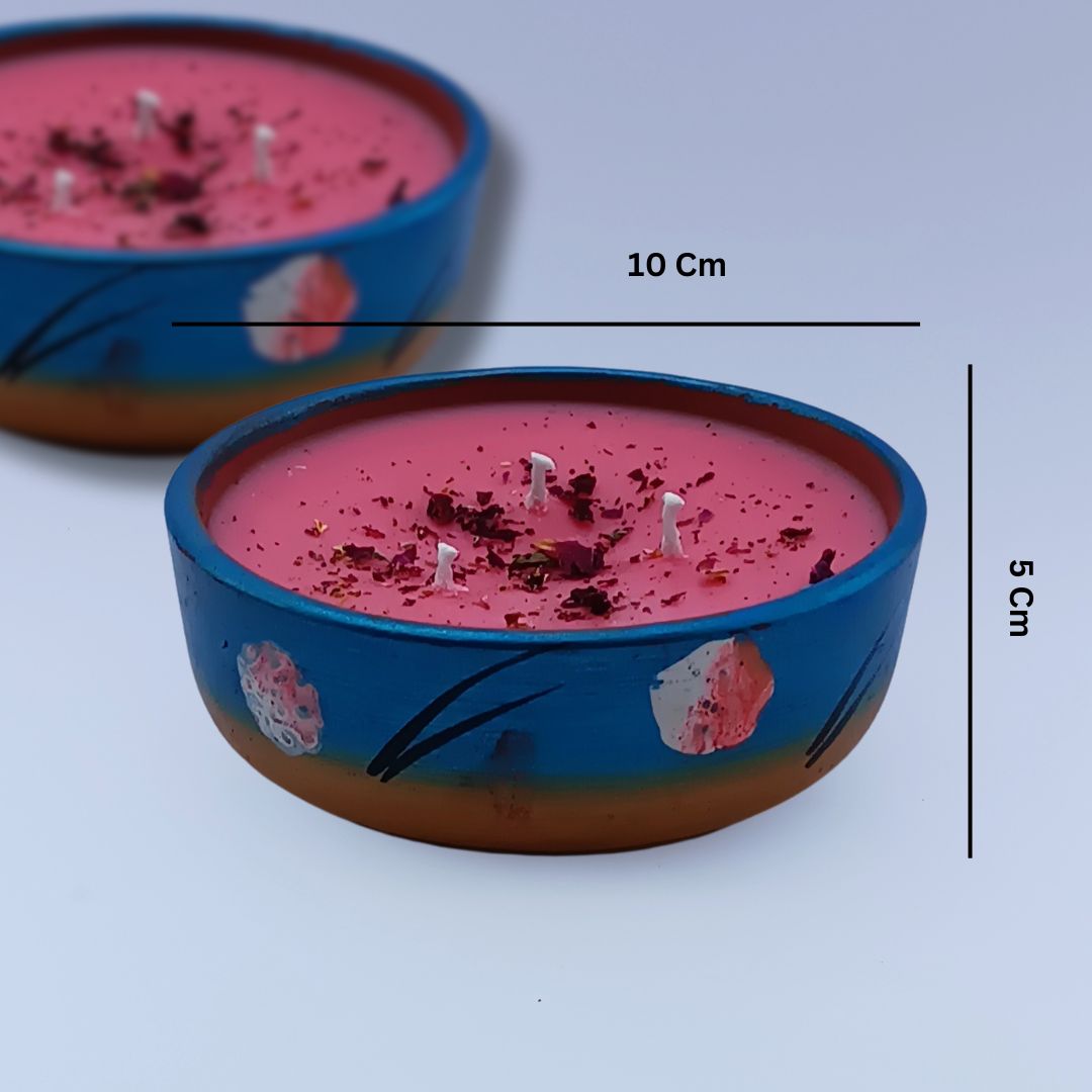 Maeve Essentials Petal Raga – Handcrafted Scented Candle (60 Hours) | 100% Soy Wax | Rose, Jasmine & Sandalwood | Hand-Painted Terracotta Pots | Smoke-Free & Long-Lasting | Luxury Ethnic Gift Candle - Image 2
