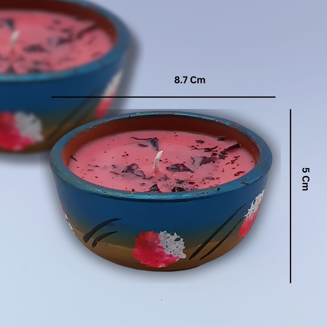 Maeve Essentials Petal Raga – Handcrafted Scented Candle (60 Hours) | 100% Soy Wax | Rose, Jasmine & Sandalwood | Hand-Painted Terracotta Pots | Smoke-Free & Long-Lasting | Luxury Ethnic Gift Candle - Image 3