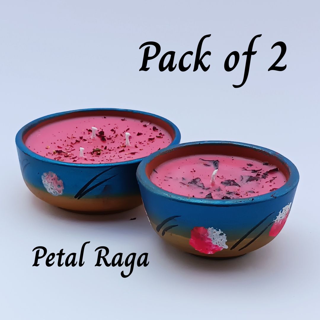 Maeve Essentials Petal Raga – Handcrafted Scented Candle (60 Hours) | 100% Soy Wax | Rose, Jasmine & Sandalwood | Hand-Painted Terracotta Pots | Smoke-Free & Long-Lasting | Luxury Ethnic Gift Candle