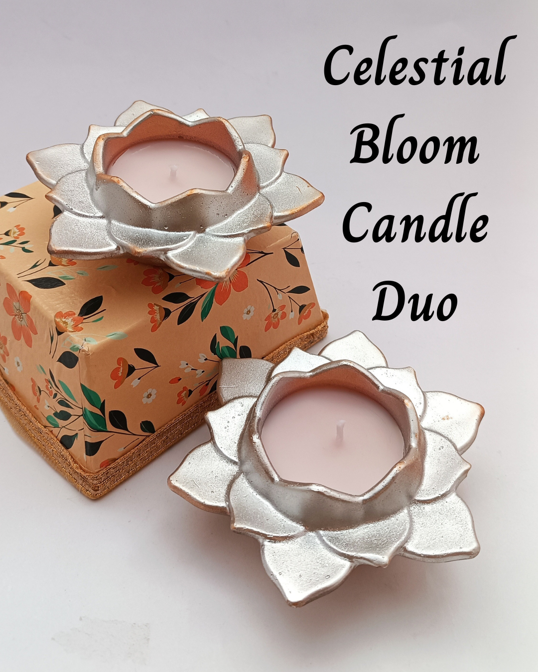 Maeve Essentials Celestial Bloom Candle Duo – Decorative Lotus Tealight Set for Festive & Gifting