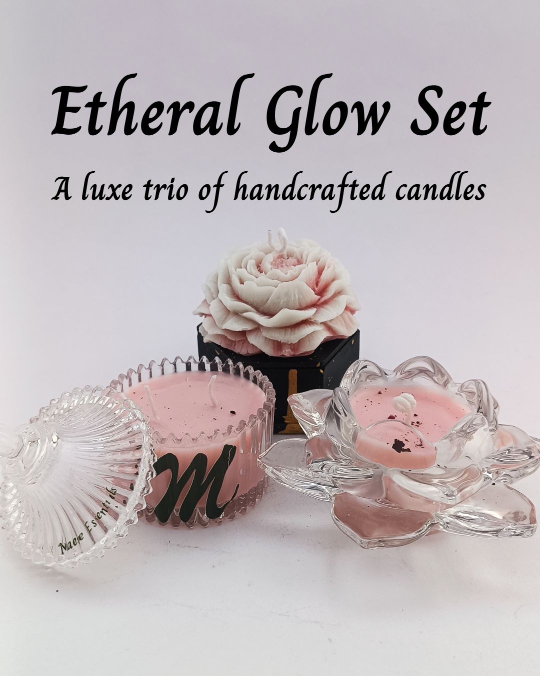 Maeve Essentials – The Ethereal Glow Gift Set | 3-Piece Floral Candle Collection | Rose Reverie, Lotus Bloom & Cascading Peony | Scented | Luxury Gift