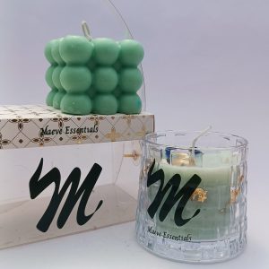 Maeve Essentials – Coastal Calm Duo | Decorative Bubble Candle & Ocean Breeze Jar Candle Combo