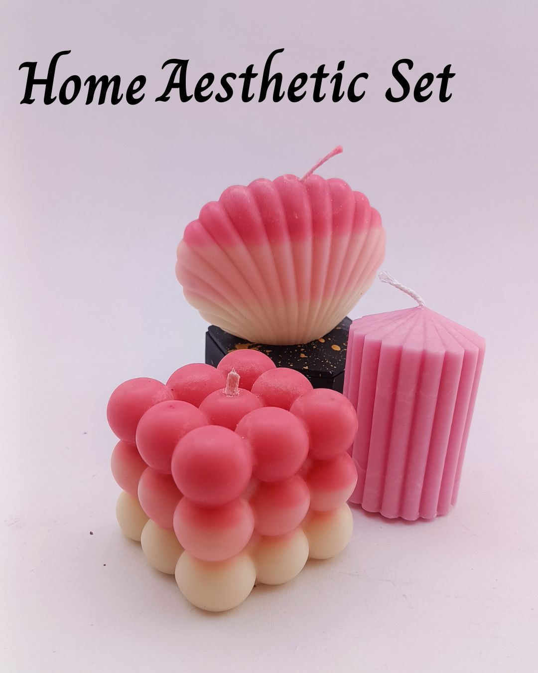 Maeve Essentials – Home Aesthetic Candle Set | Decorative Unscented Candle Trio | Shell, Cloud Pop & Spire Pillar