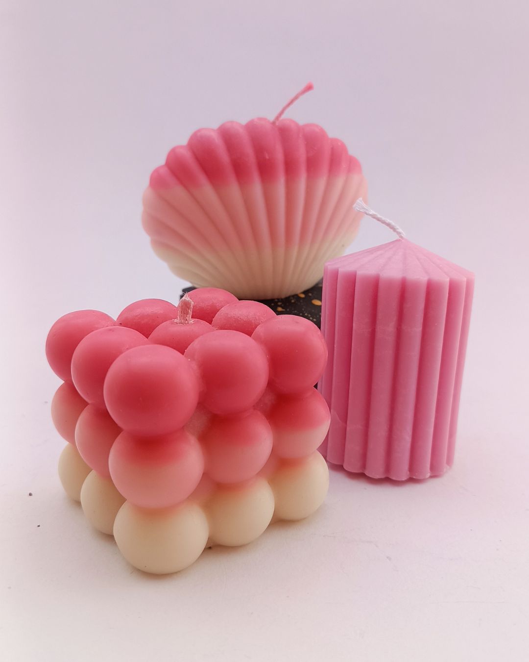 Maeve Essentials – Home Aesthetic Candle Set | Decorative Unscented Candle Trio | Shell, Cloud Pop & Spire Pillar - Image 2